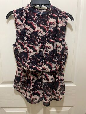 French Connection Abstract Print Sleeveless Blouse in Black, Cream & Red